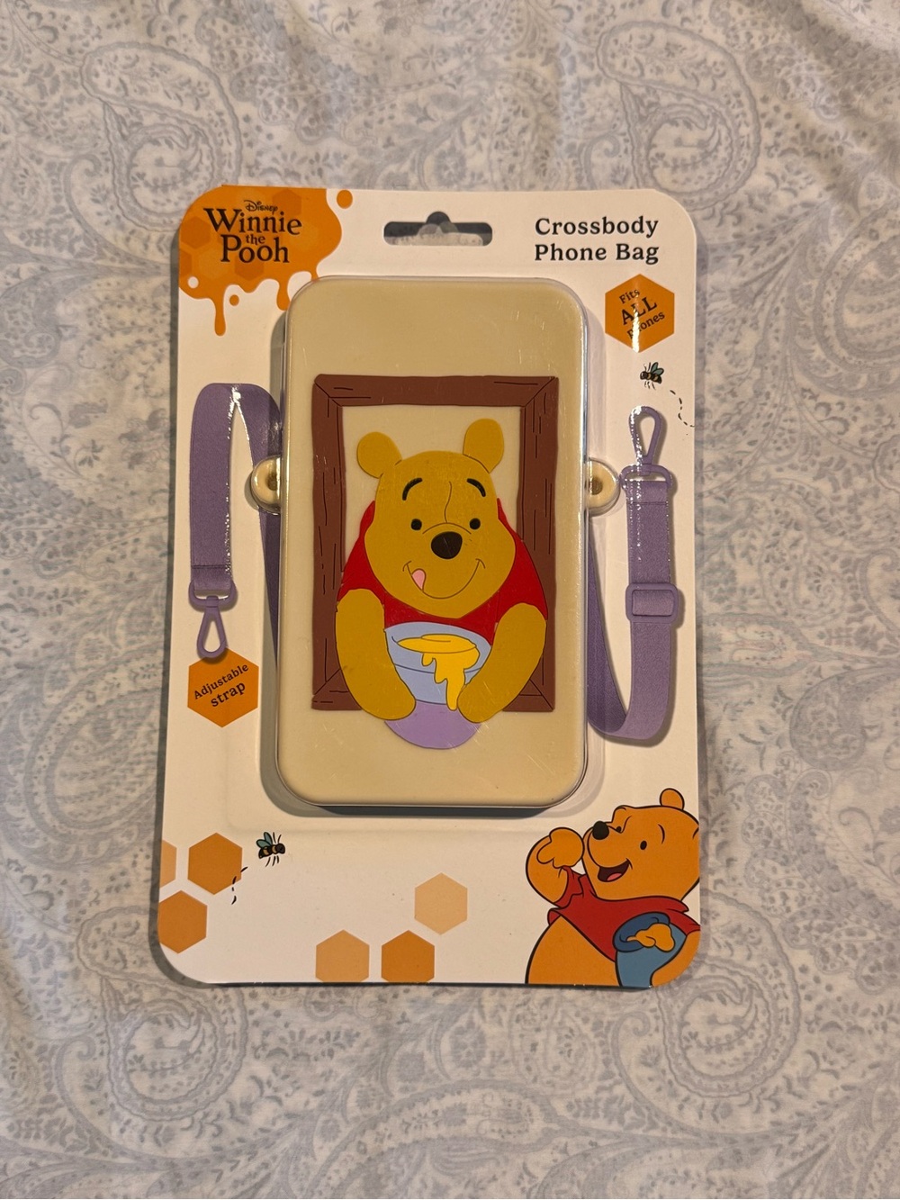 Disney Winnie the Pooh Cream Phone Carrier Crossbody with Lavender Strap